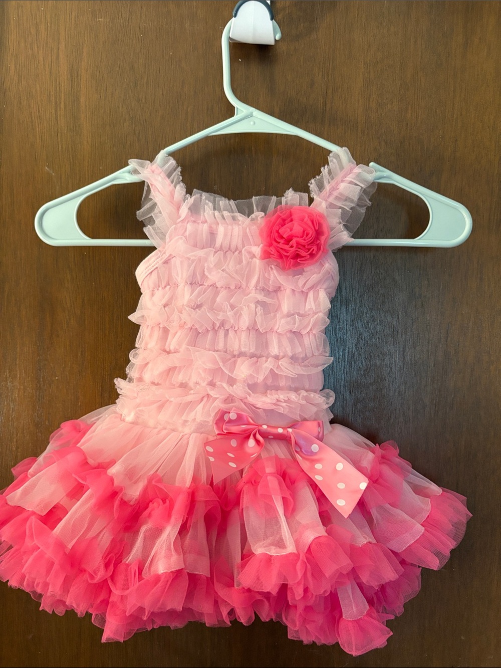 Popatu Pink Layered Ruffle Tutu Dress with Flower & Bow